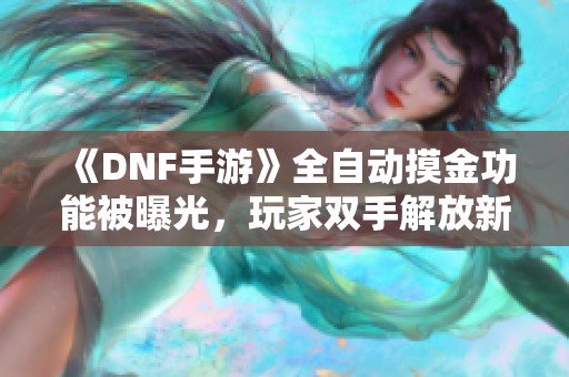 《DNF手游》全自动摸金功能被曝光，玩家双手解放新体验