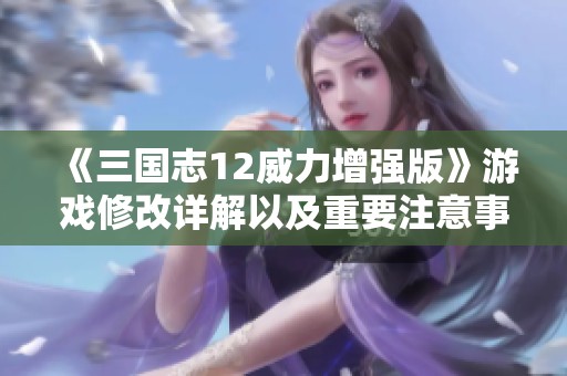 《三国志12威力增强版》游戏修改详解以及重要注意事项与操作细节指南